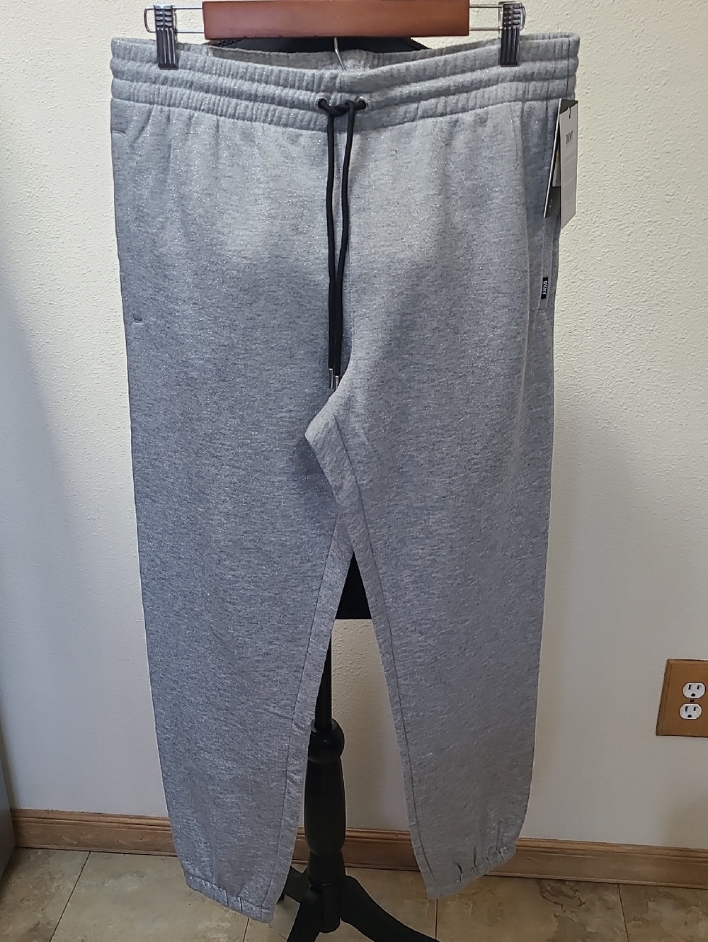 DKNY Womens Gray Glitter Drawstring Jogger Pants